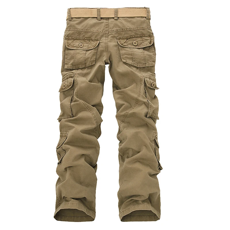 Мужские брюки карго армейского зеленого цвета с несколькими карманами, повседневные хлопковые свободные прямые брюки, размер 46, мужские легко стираемые брюки без ремней