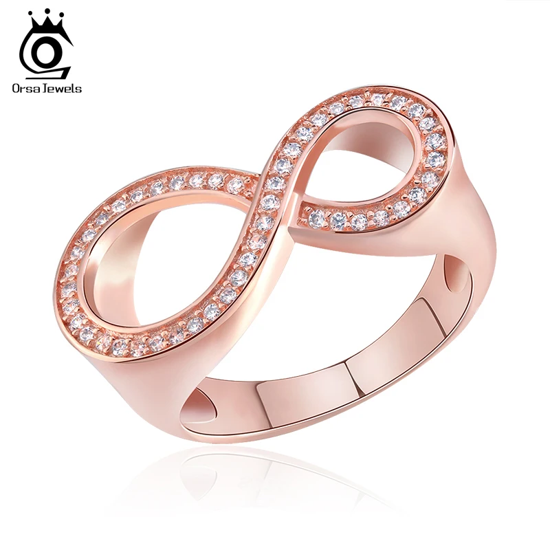

ORSA JEWELS Women Infinity Shape Rings Silver Color Rose Gold Color 48 Pieces AAA Cubic Zirconia Female Party Jewelry AOR126