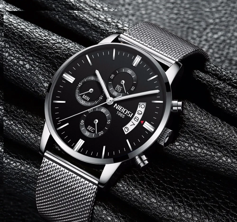 Nibosi Chronograph mens watches top brand luxury leather strap Waterproof sport wrist watches relogio masculino esportive grande (4)