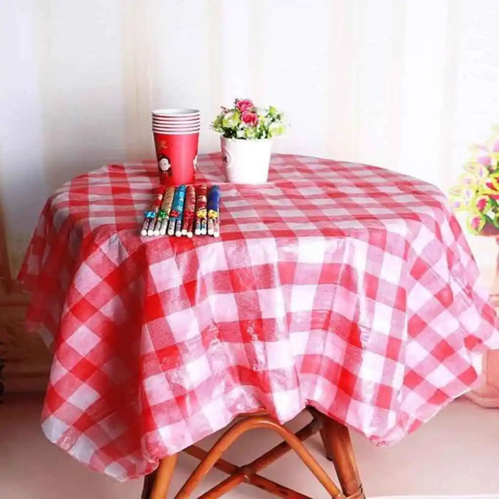 160*160cm Disposable Plastic Waterproof Table Cloth Plaid PE