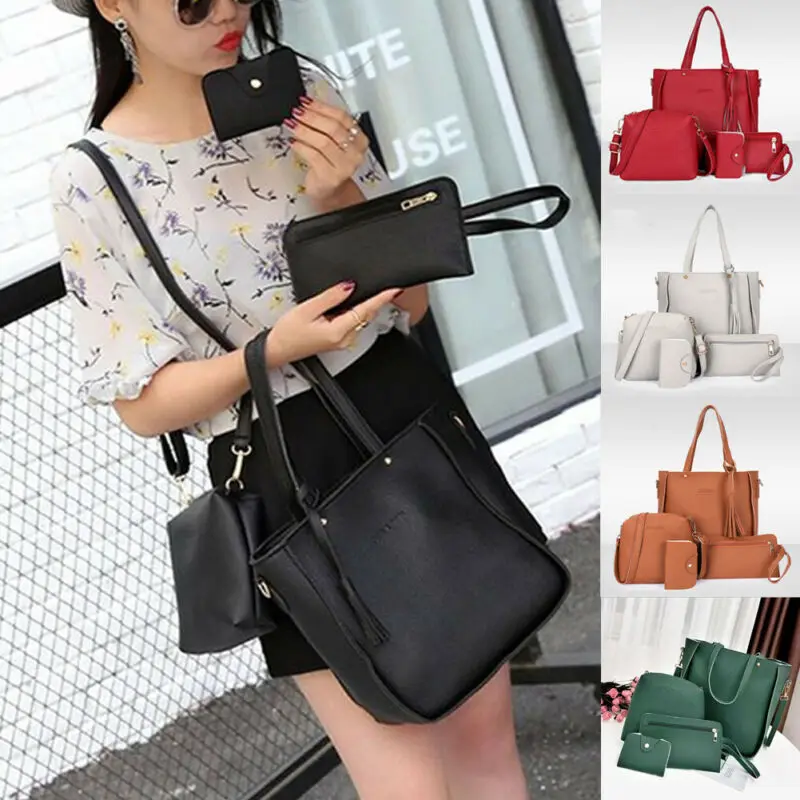 4PCS /Set Women PU Leather Shoulder Messenger Bag Tote Purse Handbag Crossbody Satchel | Багаж и сумки