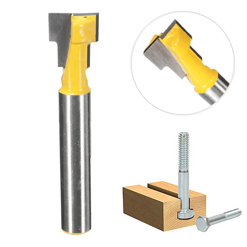 NEW 1 / 4Inch Shank Yellow T Slot Lock Hole Router Bit Woodworking Steel Engraving Milling Cutter DIY Tool