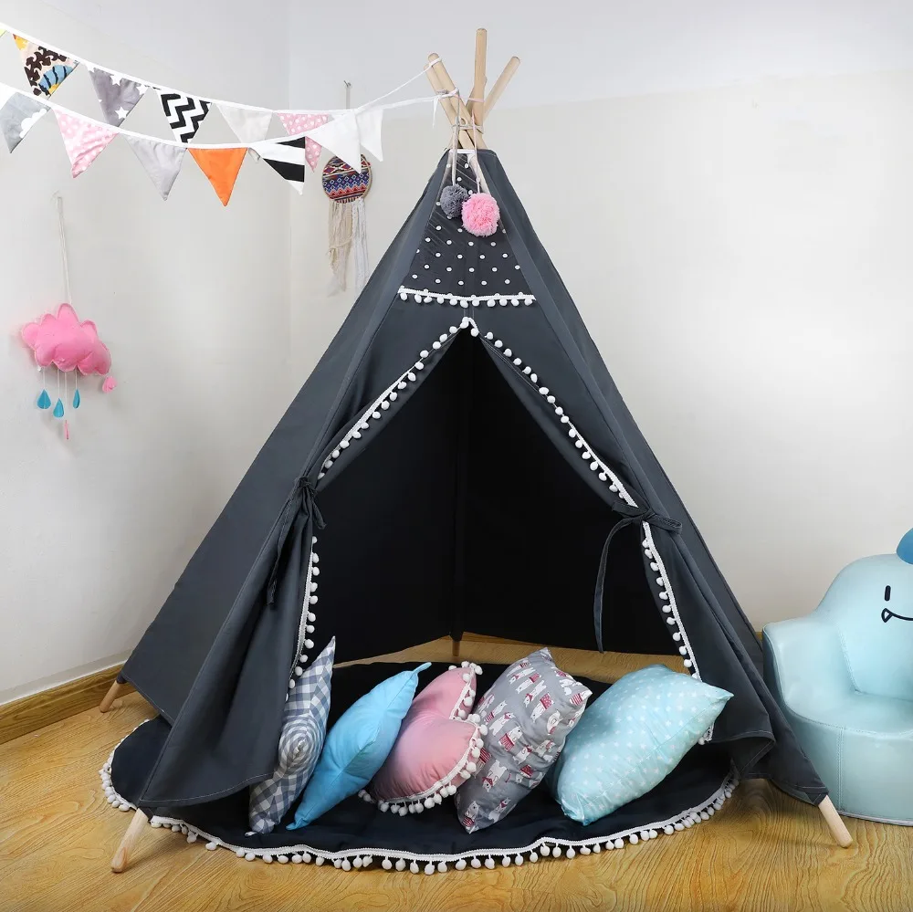 

Large 5-Pole Grey Teepee Kids Teepee Play Indian Tent Playhouse Boys Teepee Child Play Tent Tipi Kids