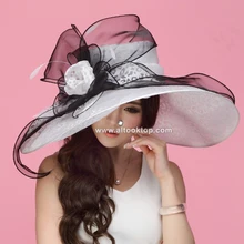 Blanco vestidos de señoras de la iglesia kentucky derby sombreros para la fiesta del té chapeau sombreros para las mujeres negras de verano sombreros de sun de Novia de organza femme