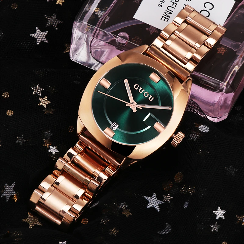GUOU часы для женщин лучший бренд класса люкс розовое золото женские часы календарь модные женские часы Стальные часы zegarek damski reloj mujer