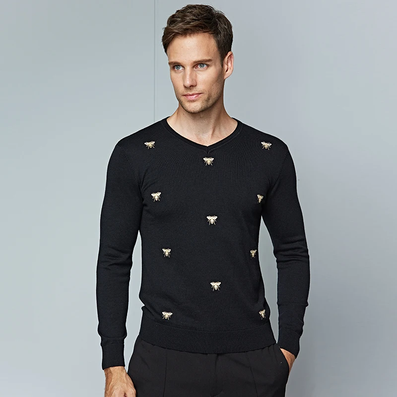 Men's Sweaters Animal Embroidery Casual Fashion V Neck