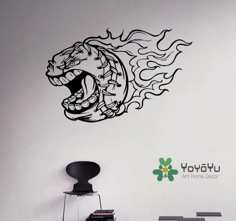 

Removable Baseball Vinyl Decal Burning Ball Wall Sticker Sport Home Bedroom Decor Art Vinyl Murals DIY boys Room decor NY-143
