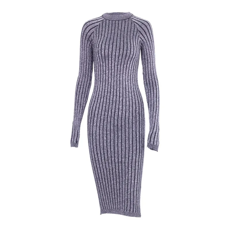 Women Sweater Dress 2017 Fall Winter Long Sleeve O Neck Sexy Bodycon Dress Elastic Striped Skinny Knitted Dresses Robe Vestidos26