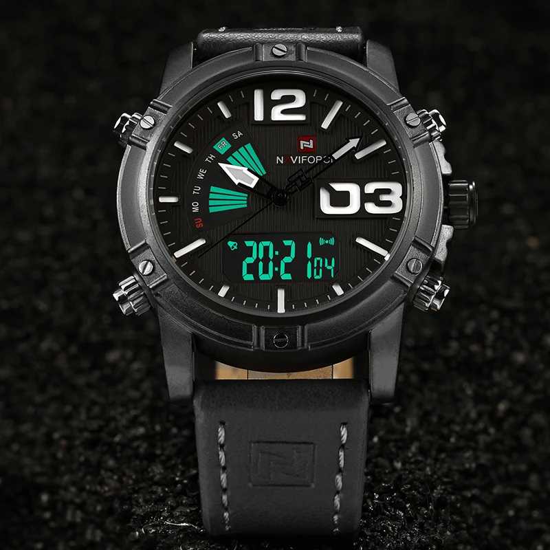 NAVIFORCE 9095 часы мужские люксовый бренд Мужские кварцевые спортивные военные часы Мужские Цифровые повседневные Электронные Водонепроницаемые кварцевые часы