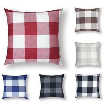 

1Pc Nordic Style Plaid Cushion Cover 45x45cm Office Home Sofa Decor Throw Pillow Case Linen Blend Bedroom Pillowcase Cover