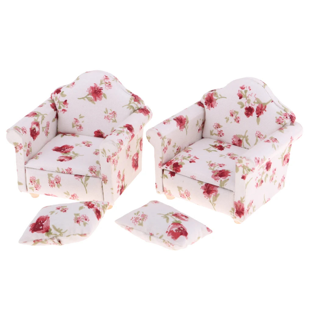 2 Set 1/12 Dollhouse Miniature Furniture Single Sofa Couch Cushions Living Room Accessories