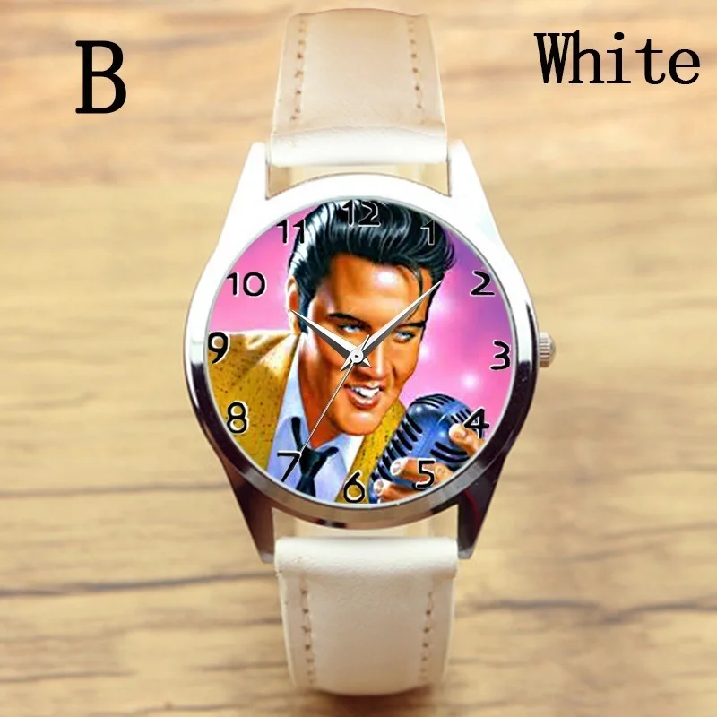 Elvis Presley Модные женские наручные часы для начальной и средней школы для мальчиков и девочек черный кожаный ремешок цветные фотографии детские часы - Цвет: white
