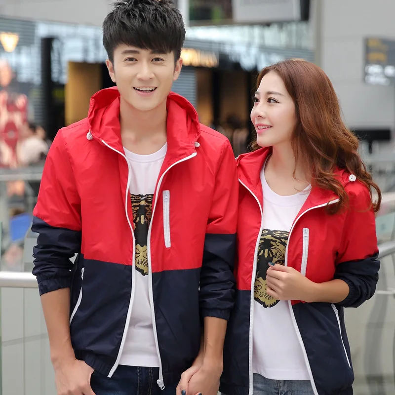 

2019 Spring Autumn Men's Women's Clothes Coats Jacket Hooded Fashion Stitching Contrast Color Windproof Lover's Clothes