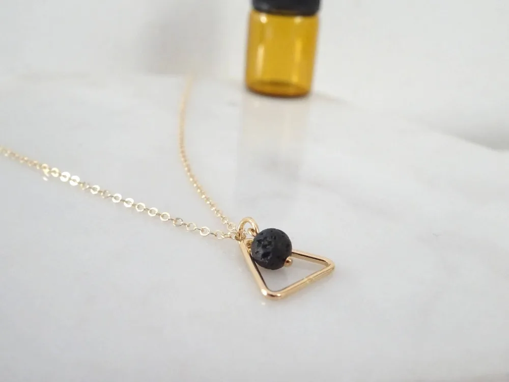 

TTMM Jewelry Lava Bead Necklace, 5MM Essential Oil Diffuser triangle Pendant Necklace for women N326