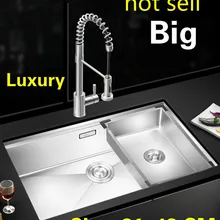 Бытовая Мода кухонная ручная раковина одинарная мойка пищевая 304 нержавеющая сталь Горячая 81x43 см