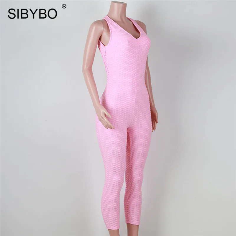 Sibybo, открытая спина, обтягивающий, для фитнеса, Летний комбинезон, женский, без рукавов, v-образный вырез, сексуальный комбинезон, женский, s, комбинезон, Повседневный, короткий, женский комбинезон