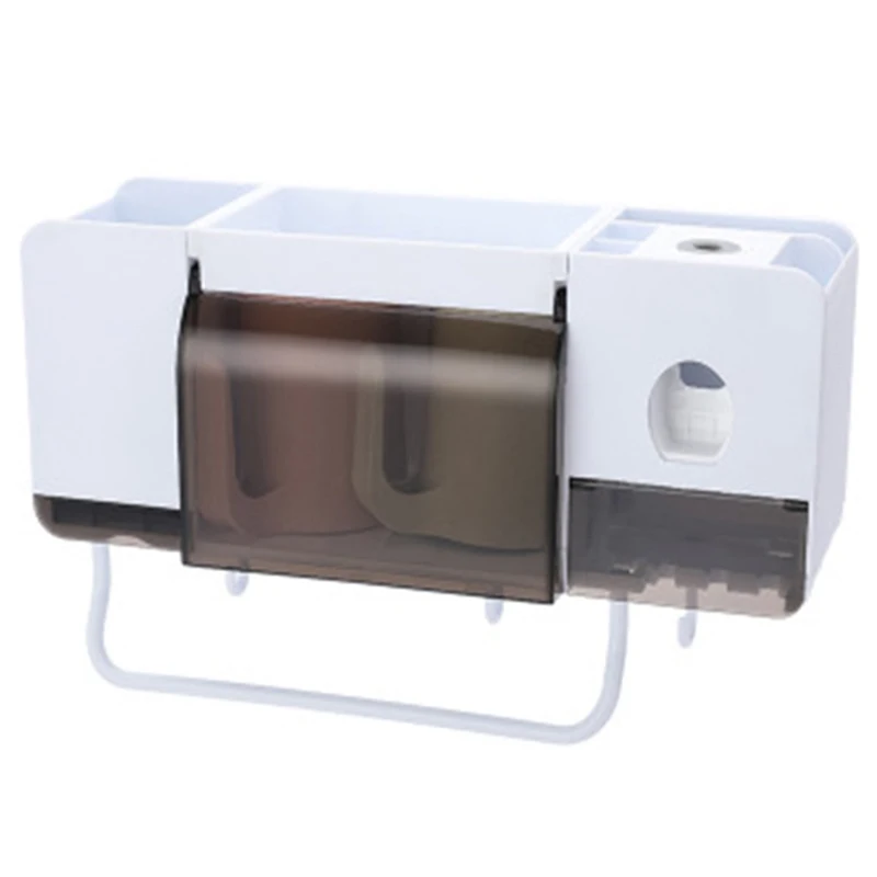 

Toothbrush Holder Set,Save Space No Drill Wall Mount Toothpaste Dispenser And Multi-Functional Slots Bathroom Organizer With W