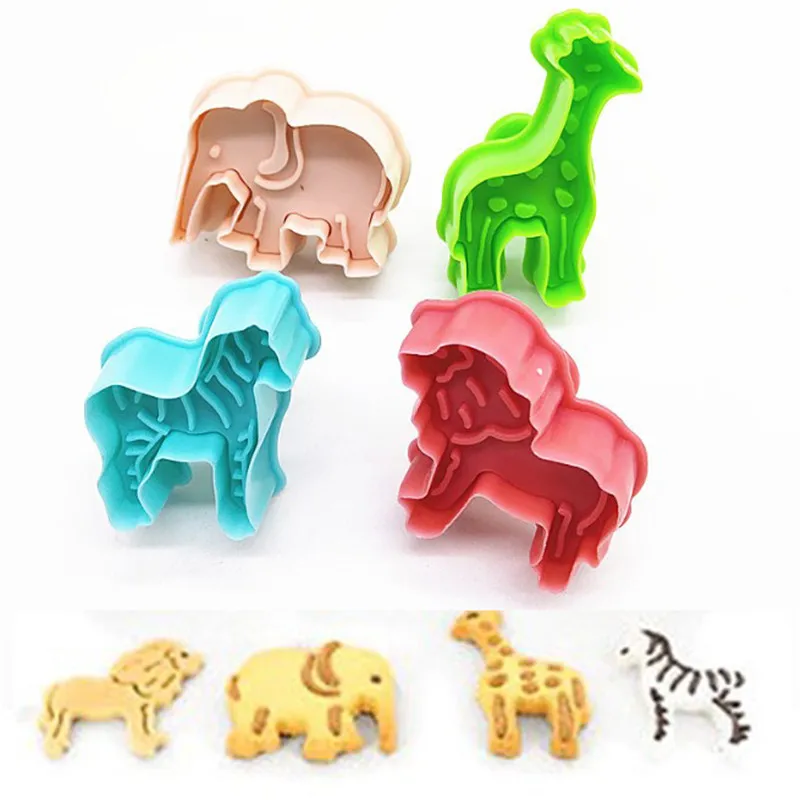 

4pcs DIY Bake Mold Animal Lion Elephant Shaped 3D Cookie Cutter Biscuit Cake Molds Cartoon Sugarcraft Decor Kitchen Tool