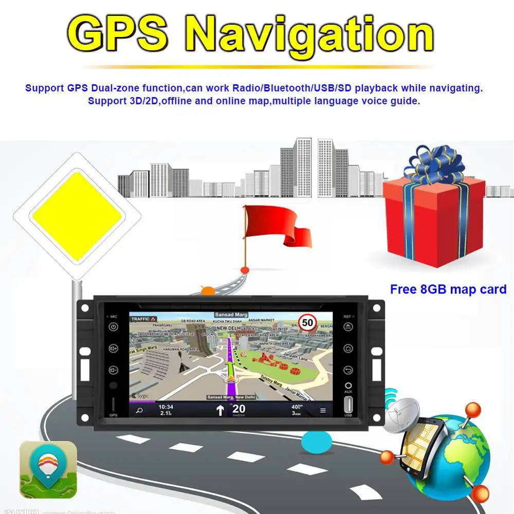 Top Android 7.1/8.0 Octa Core 4GB RAM 32GB ROM Car DVD GPS For Jeep Wrangler Commander Dodge 2007-2013 Radio Stereo Navigation SWC 4