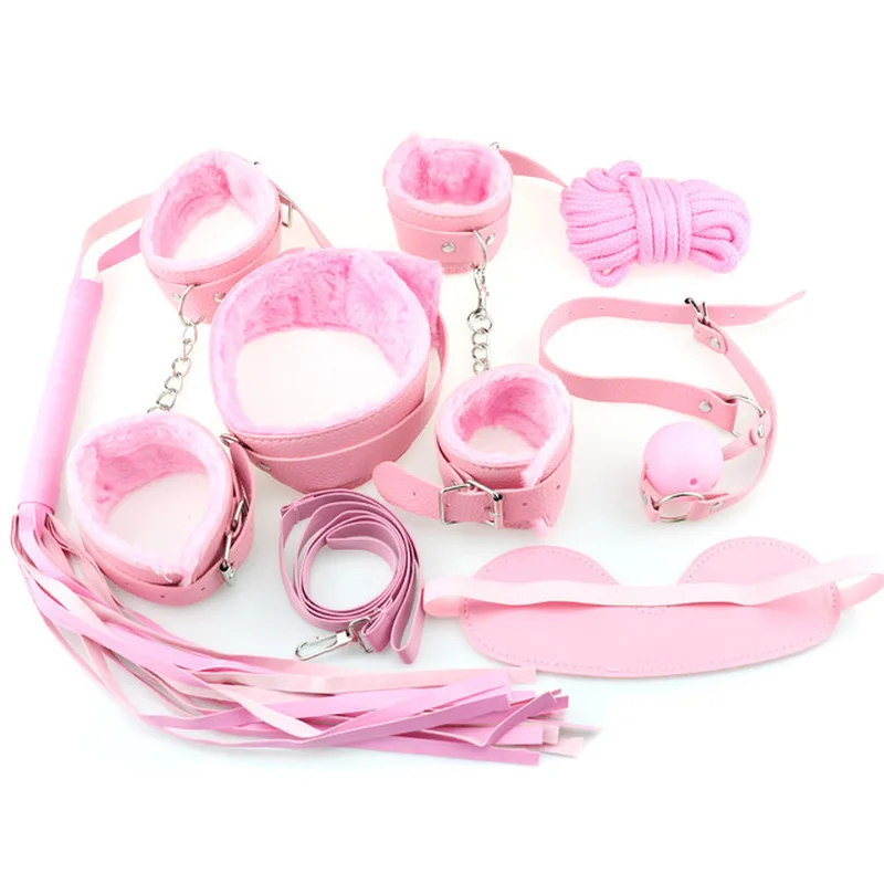 New arrival Leather Bondage Restraints Bdsm Set Funny Toy Slave Adult Love Games Sexy Mask Paddle Handcuffs Rope Bondage Kit