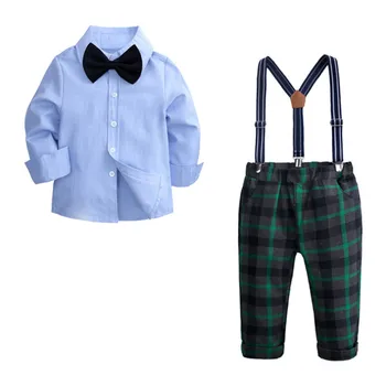 

Autumn Boys Long Sleeve Shirt and plaid Trousers Suit Children's Gentlemen 4pcs Suit boutique kids clothing boys clothes