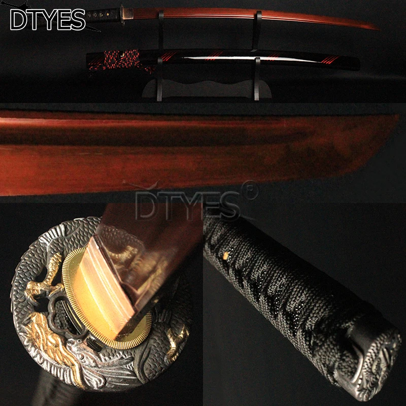 

Hand Forged Real Japanese Samurai Sword Beautiful Red 1095 High Carbon Steel Blade Alloy Dragon Tsuba Katana Sword Battle Ready