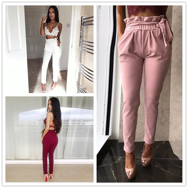 

Women 7 Colors High Waist Harem Pants Drawstring Sweet Elastic Waist Pockets Pants Casual Trousers Pantalones With Bow Tie