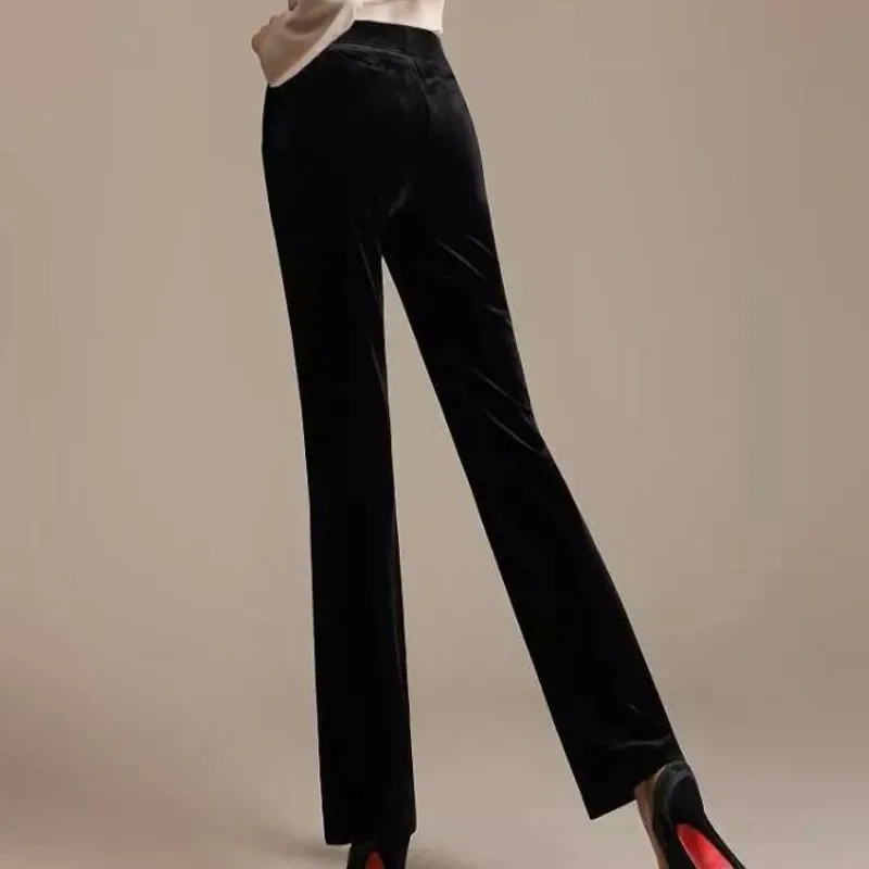 Зимние новые Брендовые женские длинные брюки бархатные брюки прямые со средней талией однотонные бархатные удобные эластичные повседневные брюки
