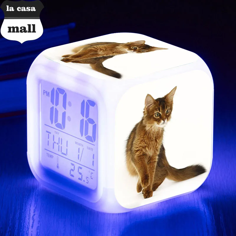 Buy Pets Cat graphics LED Alarm Clocks Night Light Color Flash digital Clock