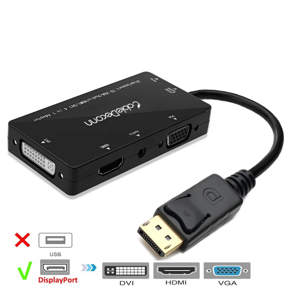 

Displayport to HDMI DVI VGA + AUDIO four-in-one patch cable converter