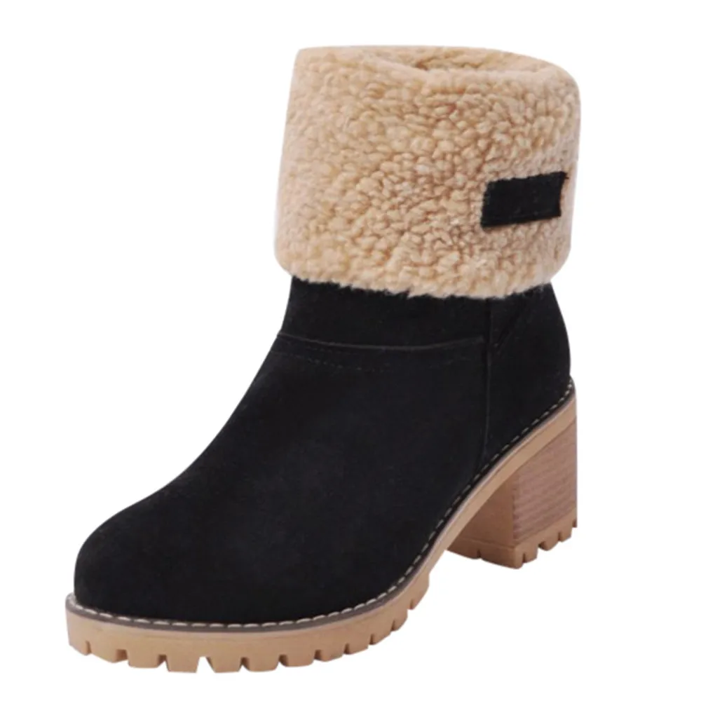 Женские теплые зимние ботинки на меху; женские теплые шерстяные пинетки; ботильоны; удобная женская обувь размера плюс 35-43 - Цвет: Black