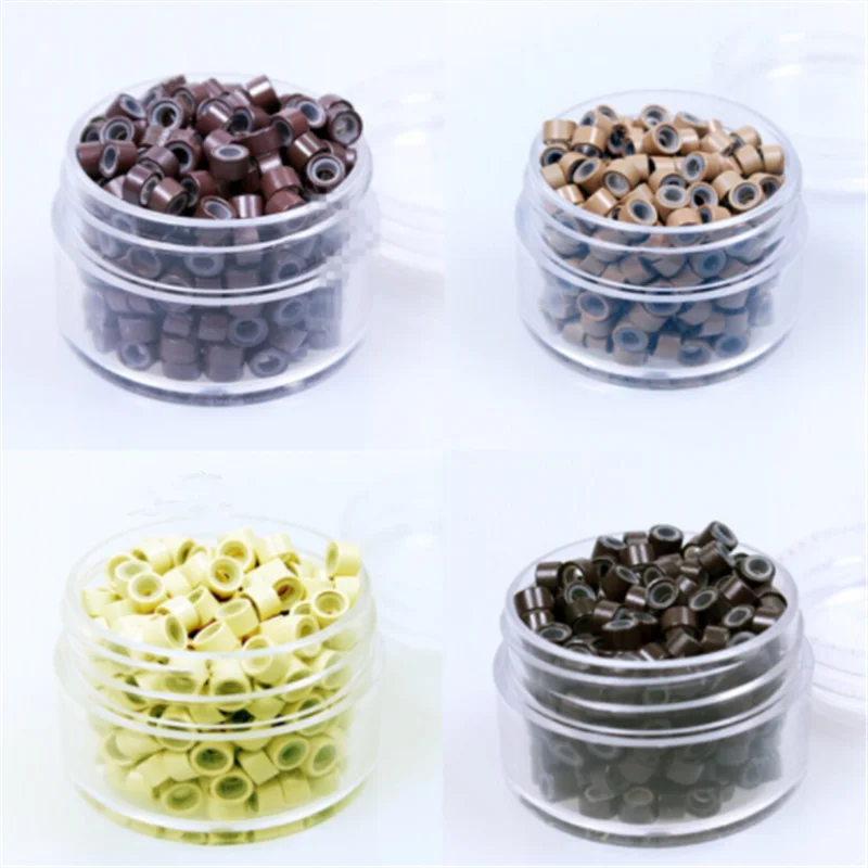 

500Pcs/pack Silicone lined Micro Links Rings Beads Hair Feather Extensions