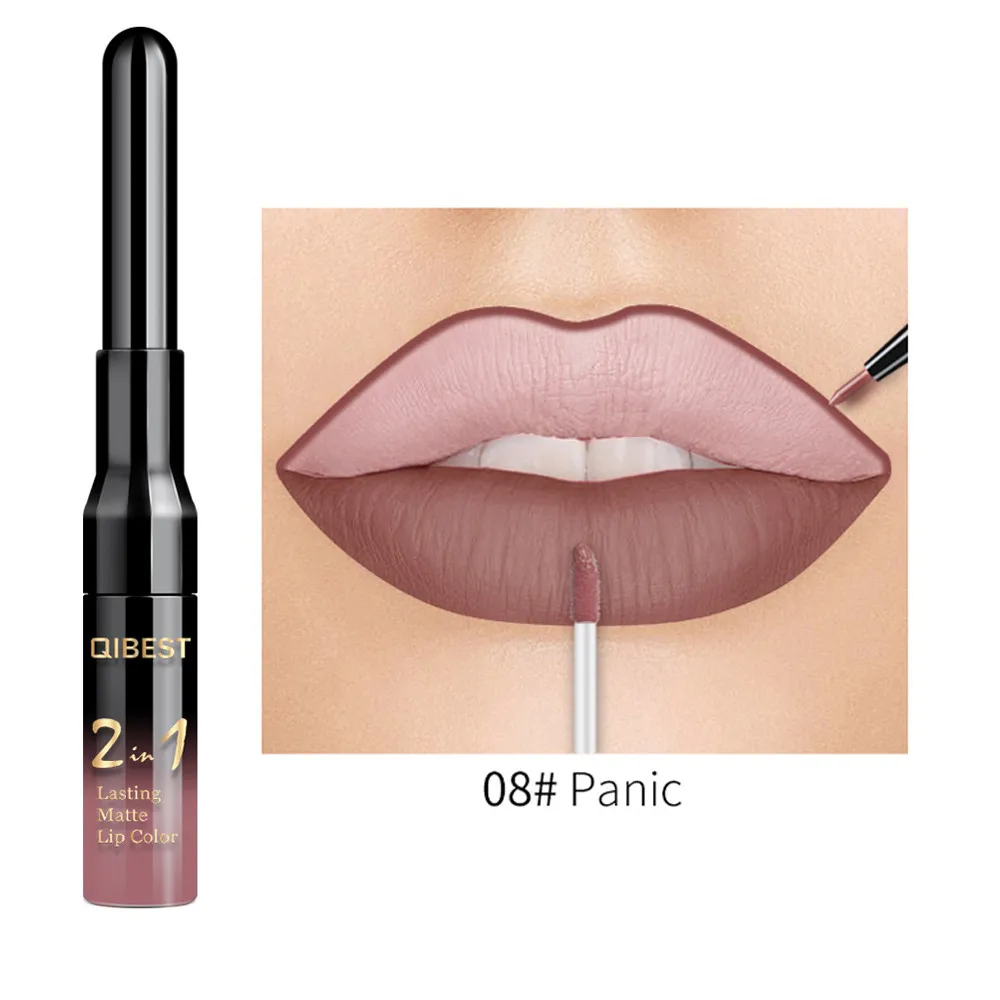 QIBEST Double-end Lip Liner Pencil Lipgloss Lip Tint Tattoo Stain Makeup Lipstick Waterproof Nude Lipliner Pen Lip Gloss Stick - Цвет: H