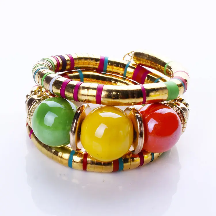 Vintage Boho Femmes Multicouche Grosse Boule Perles Wrap Bracelet Large Bracelet Femelle Plaqué Or Indien Bijoux