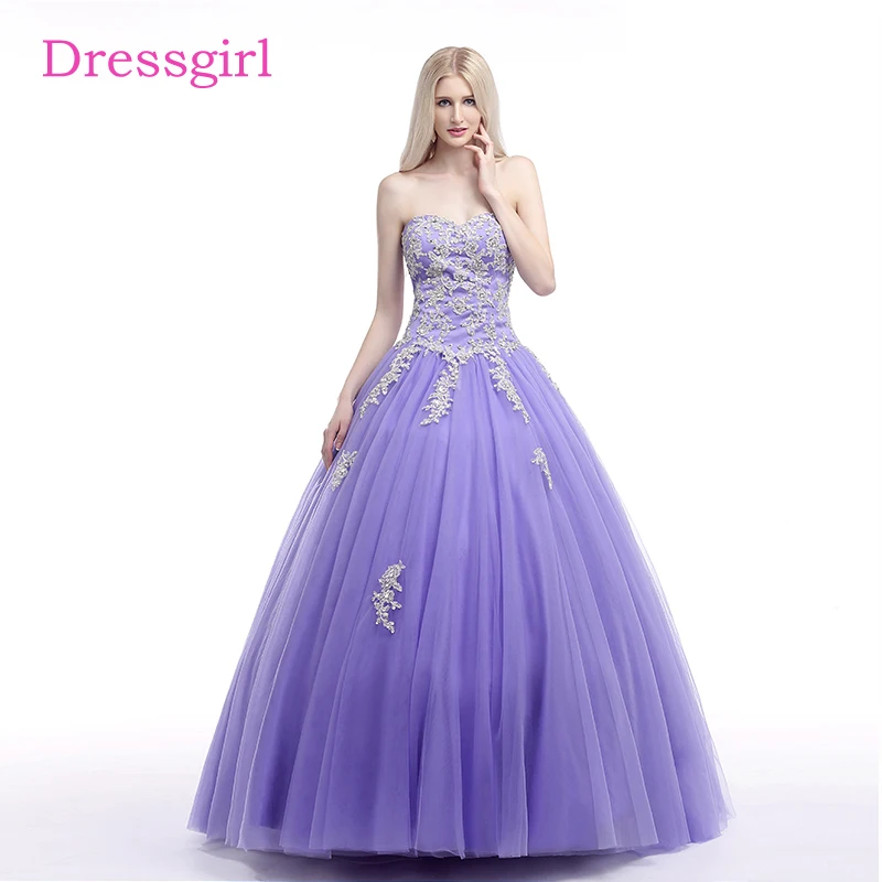 

Lavender Cheap Quinceanera Dresses 2019 Ball Gown Sweetheart Tulle Appliques Lace Crystals Sweet 16 Dresses