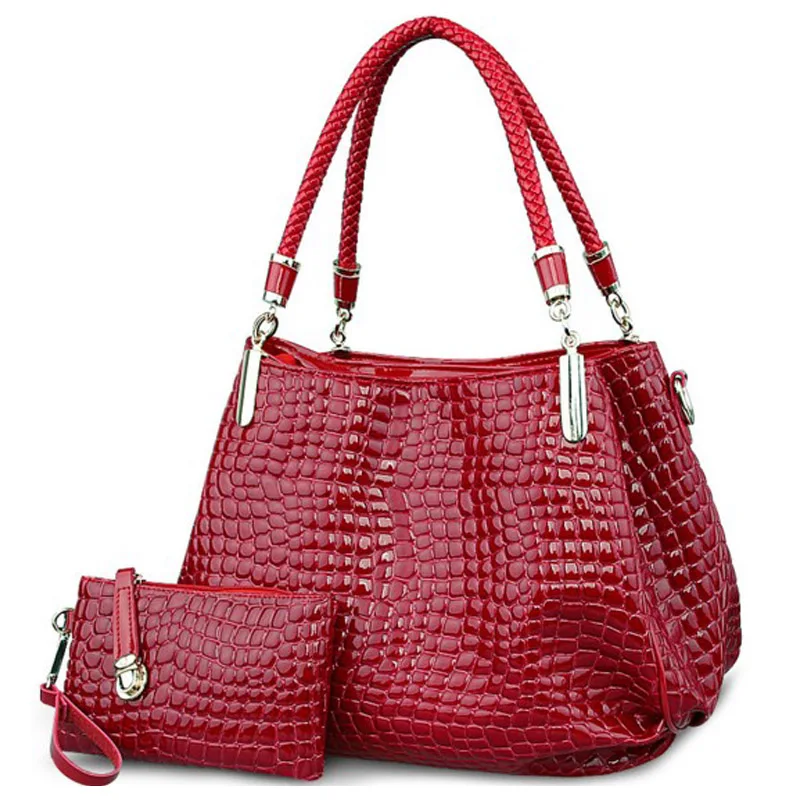 

Crocodile Borse Women Totes  Lady Handbag+purse/wallet Carteras Mujer Big Capacity Black White Shoulder Kit  Bag 2bags/sets