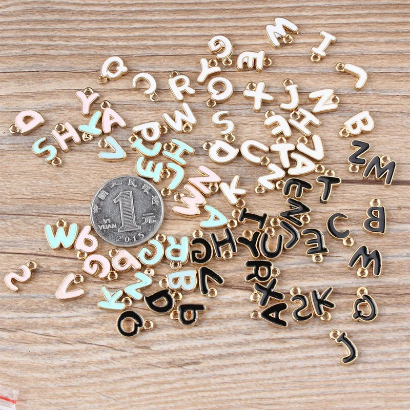 

26pcs/pack A-Z 4colors Enamel Alphabet Letter Charms Oil Drop Jewelry Bracelet Phone Chain Keyring Initial Charm