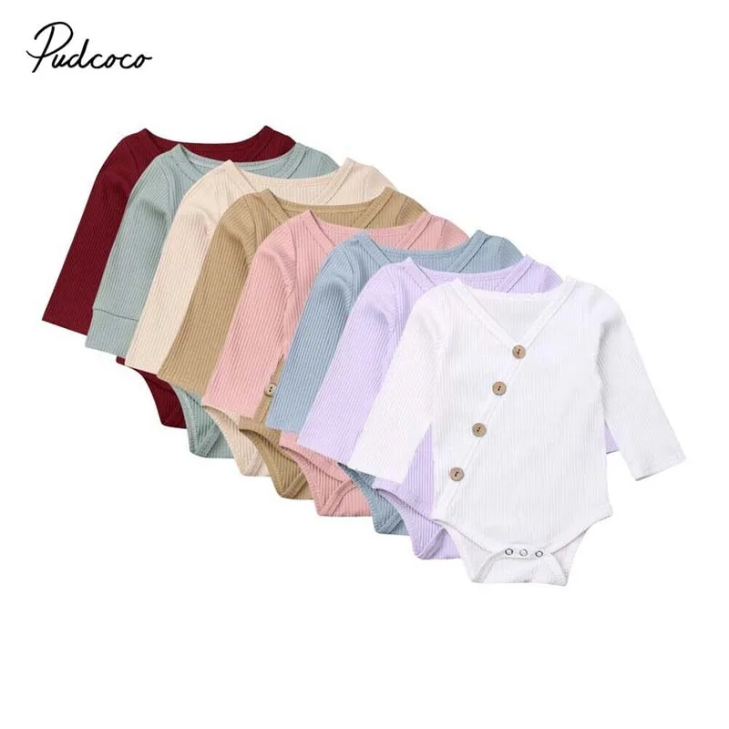 

2019 Brand Newborn Toddler Baby Boy Girl Cotton Bodysuit Summer New Long Sleeve Button Jumpsuit Outfit Autumn Casual Sunsuit