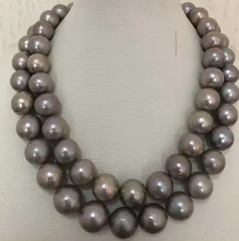 شراءواحد Strand13-15mm جولة جنوب البحر الفضة رمادي اللؤلؤ قلادة 38 Inch 925 ثانية Kkk