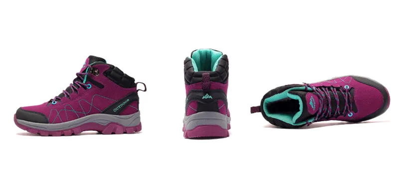 Sneakers Women Waterproof Leather Hiking Shoes Men Warm Velvet Female Outdoor Sport Shoes Trekking Mountain Climbing Suede Boots