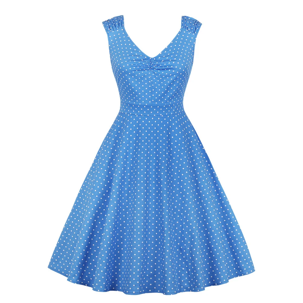 

Plus Size Tank Dress Women Elegant Retro Leaf Polka Dot Printed Dresses Vintage Big Size Evening Party Vestidos Youthful Clothes