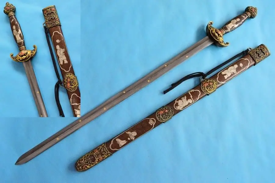 High Quallty Copper Handmade Chinese Jian WUSHU Sword Damascus Steel 7