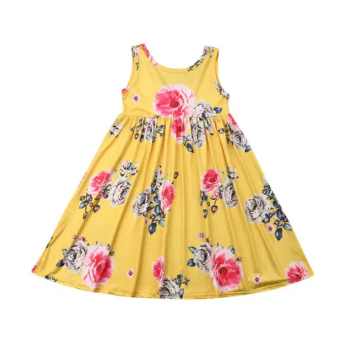 

2019 Brand New Floral Kids Girl Sleeveless Backless Dress Princess Pageant Maxi Dress Summer Sundress