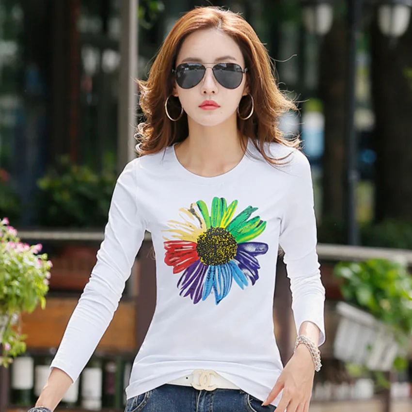 

2019 Winter Tops Tees Fashion Long Sleeve Women's T-shirts Cotton Patchwork T shirt Women S-XXL Female T-shirt Camisas