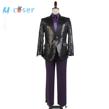 

Daft Punk Sparking Black Sequin Performance Outfits Robot Cosplay Costume Purple Version For Men Full Set Costume