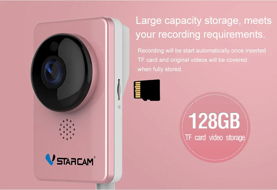 VStarcam WiFi мини панорамный фотоаппарат инфракрасного ночного видения беспроводная сигнализация движения видео ip-камера с монитором C60S розовый