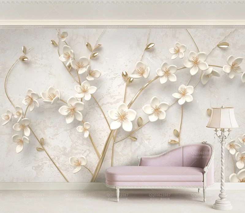 Bacaz Custom 8d Emboss Texture White Flower Wallpaper Mural for Walls Bedroom 3D Flower Wall papers 3d Wall Decoration stickers Bacaz Custom 8d Emboss Texture White Flower Wallpaper Mural for Walls Bedroom 3D Flower Wall papers 3d Wall Decoration stickers
