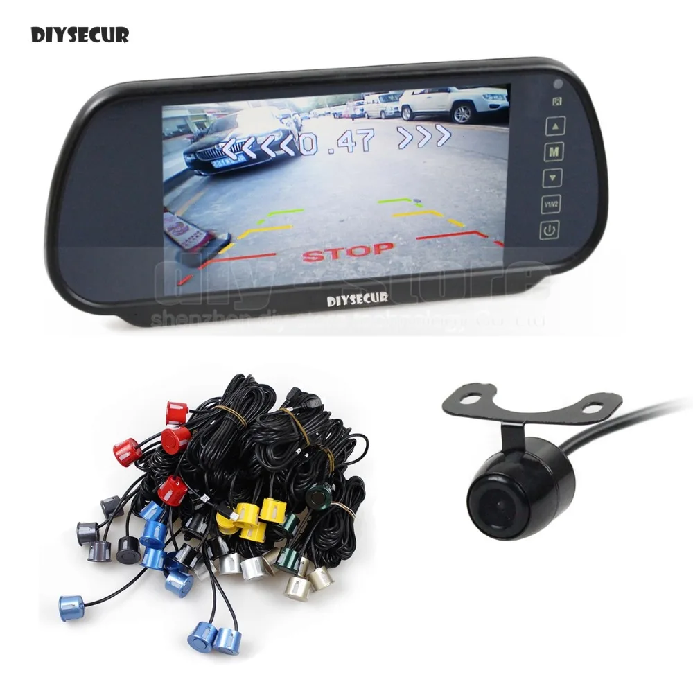 

DIYSECUR Video Parking Radar 4 Sensors + 7 inch Build-in LCD Display Mirror Car Monitor + Rear View Car Camera