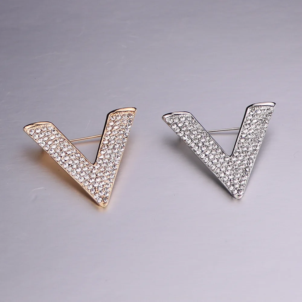 i-Remiel New Minimalist Crystal New Letter V Brooch Pin Rhinestone Triangle Brooches and Pins for Men's Shirt Collar Accessories