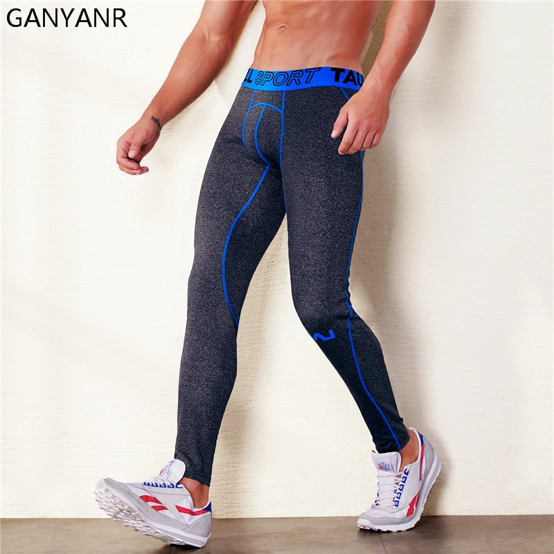 GANYANR Running Tights Men Sports Leggings Yoga Basketball Compression Pants Fitness Gym Athletic Bodybuilding Jogging Sexy Long